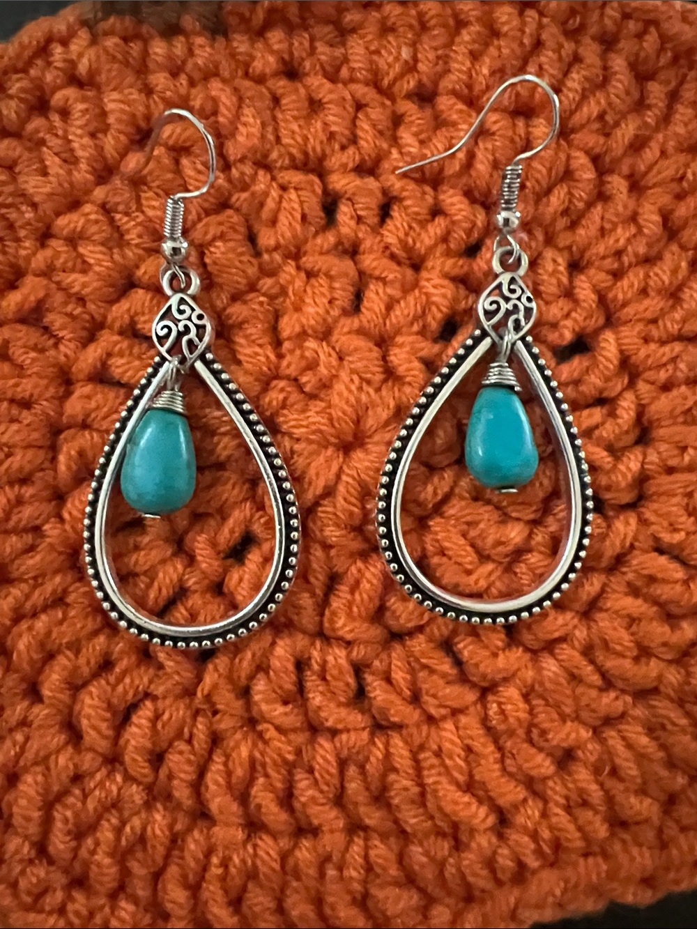 Turquoise Teardrop Dangle Earrings - Unbranded